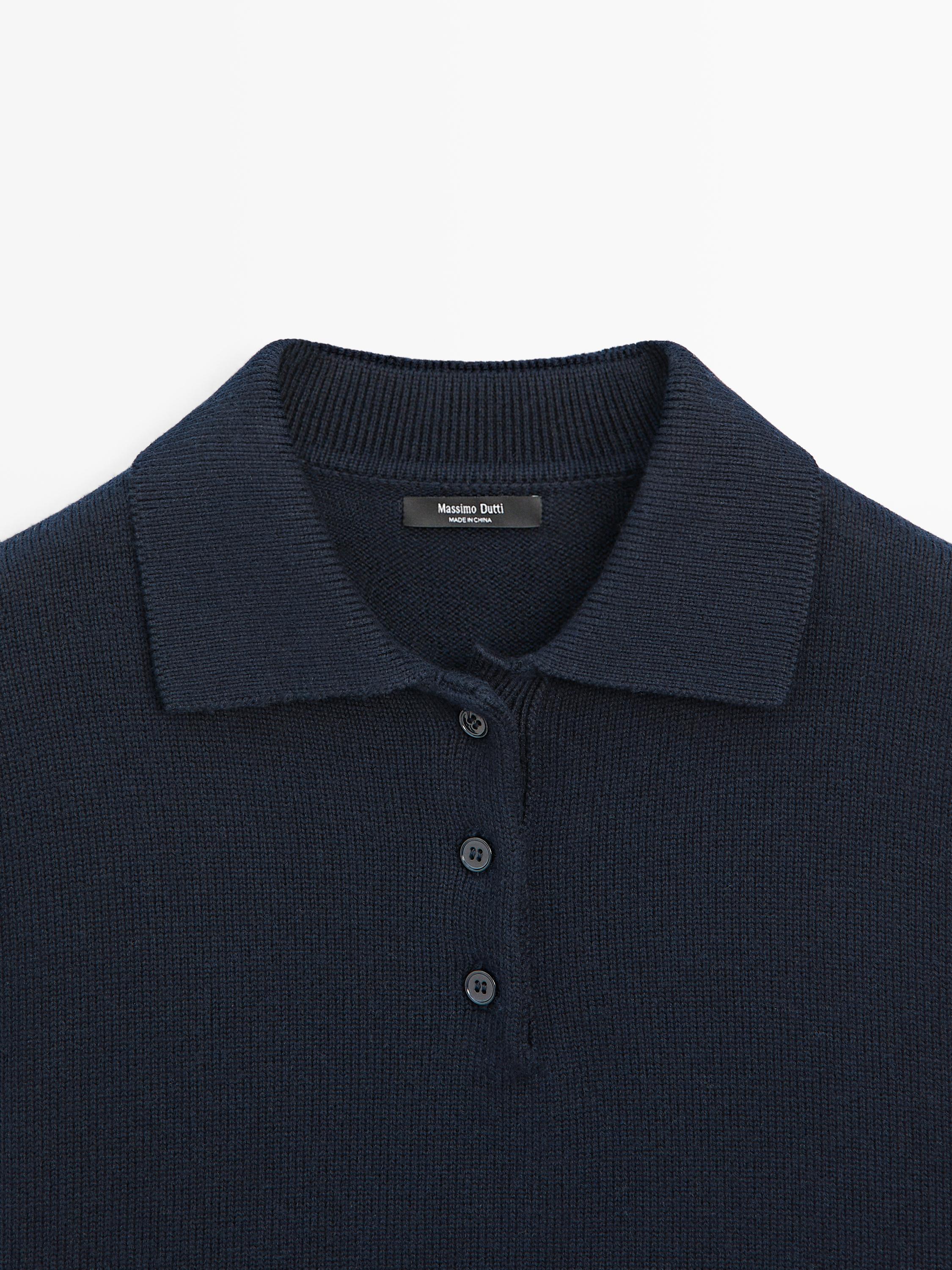 Wool blend knit polo sweater